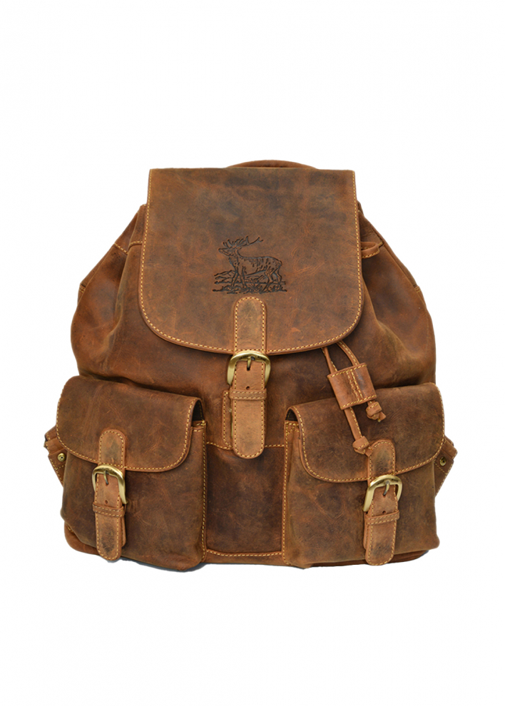 Vintage-Leder Rucksack mit Hirsch-Prägung Farbe braun